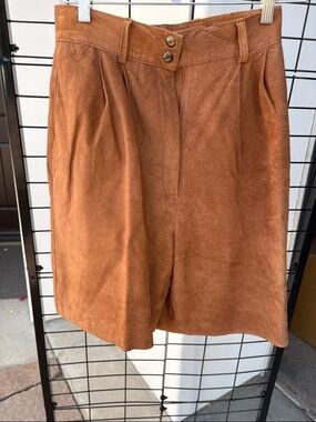 High-Waist Suede A-Line Shorts in Cognac